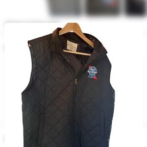 Pabst Blue Ribbon PBR quilted Men’s Vest Size L Black Zip Up Beer Logo Jacket